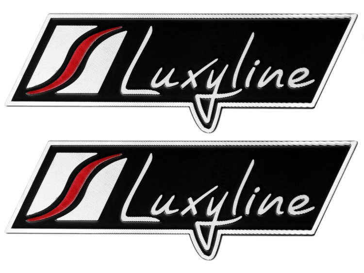 2 aluminium Luxyline plates logo/badge/trademark