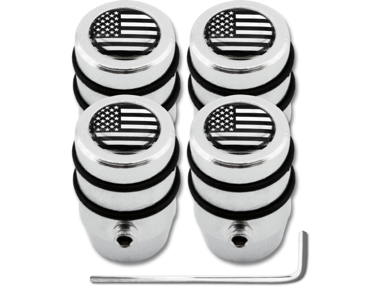 4 American flag USA United States black & chrome "design" antitheft valve caps