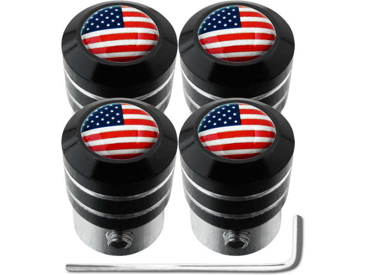 4 Antidiebstahl-Ventilkappen Amerikanische Flagge USA Vereinigte Staaten "black"