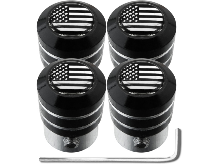 4 Antidiebstahl-Ventilkappen Amerikanische Flagge USA Vereinigte Staaten schwarz & chromfarbig "blac