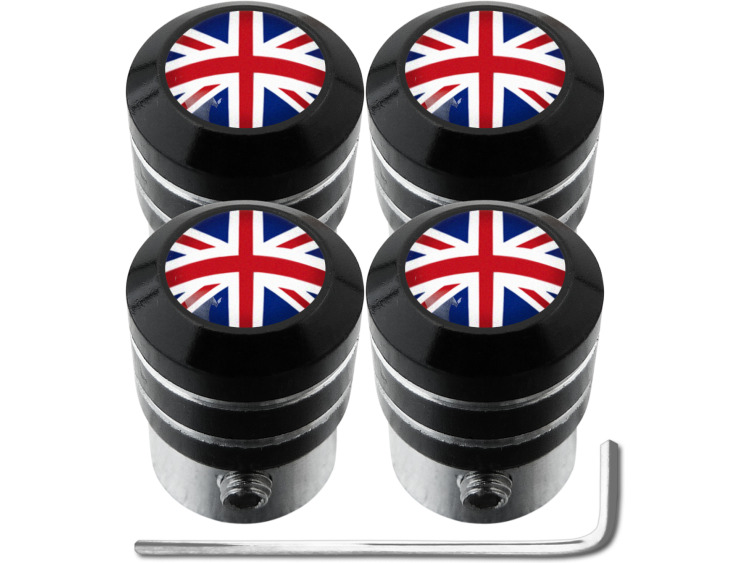 4 Antidiebstahl-Ventilkappen England Vereinigtes Königreich Englisch British Union Jack "black"