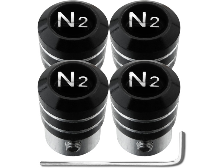 4 Antidiebstahl-Ventilkappen Stickstoff N2 schwarz & chromfarbig "black"
