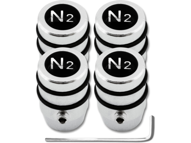 4 Antidiebstahl-Ventilkappen Stickstoff N2 schwarz & chromfarbig "Design"