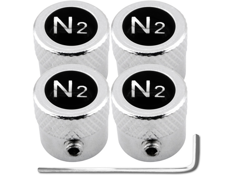 4 Antidiebstahl-Ventilkappen Stickstoff N2 schwarz & chromfarbig "gestreift"