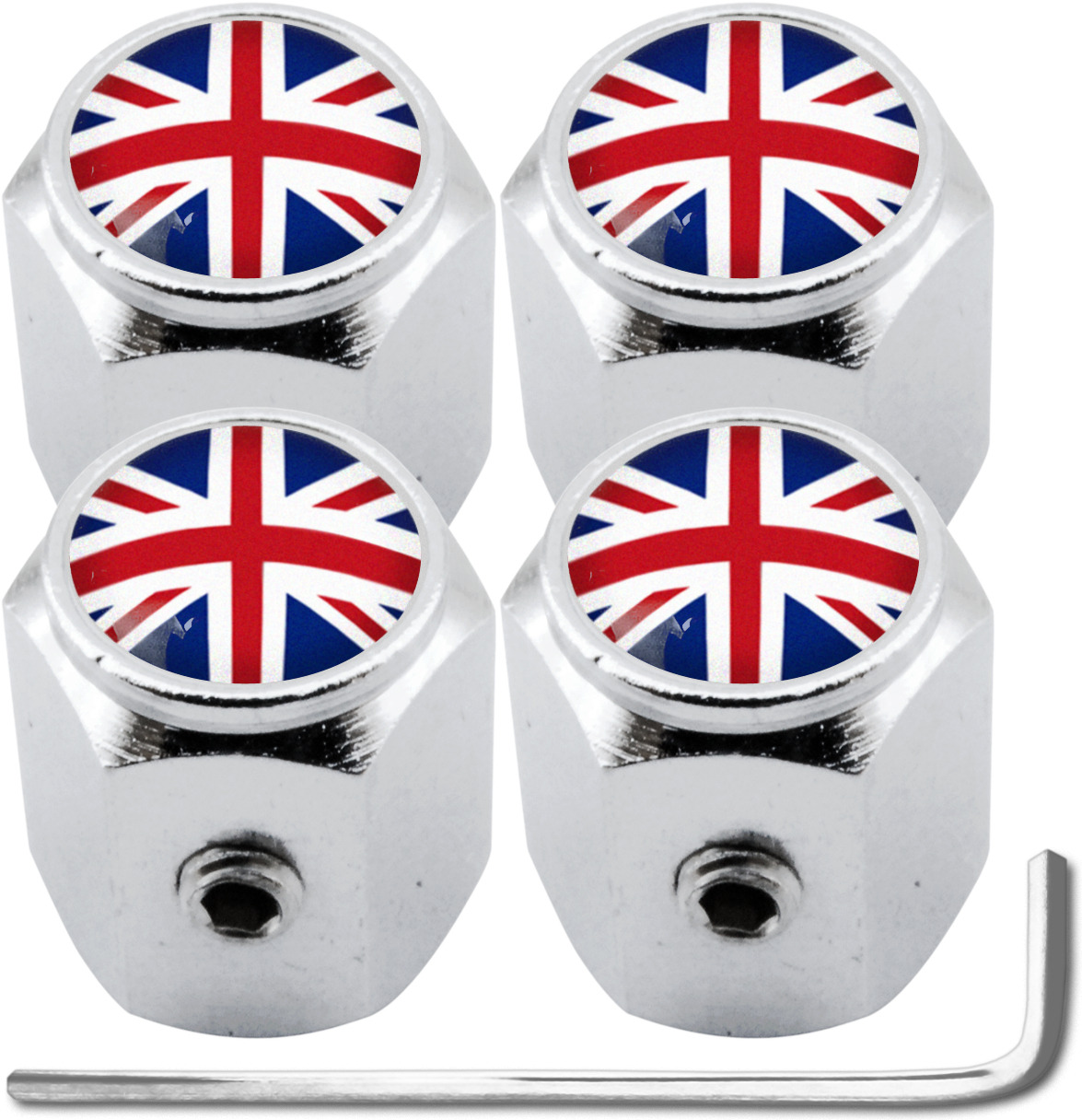 4 bouchons de valve antivol Angleterre Royaume-Uni Anglais Union Jack  British England hexa