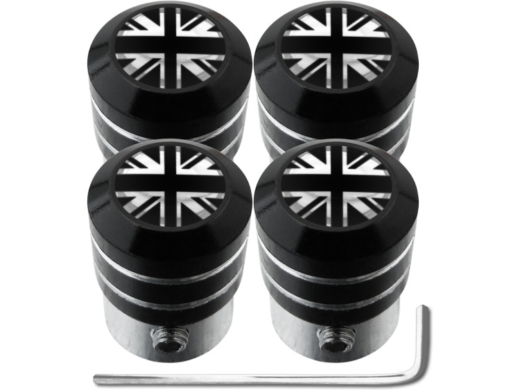 4 bouchons de valve antivol Angleterre Royaume-Uni Anglais Union Jack British England noir & chrome 