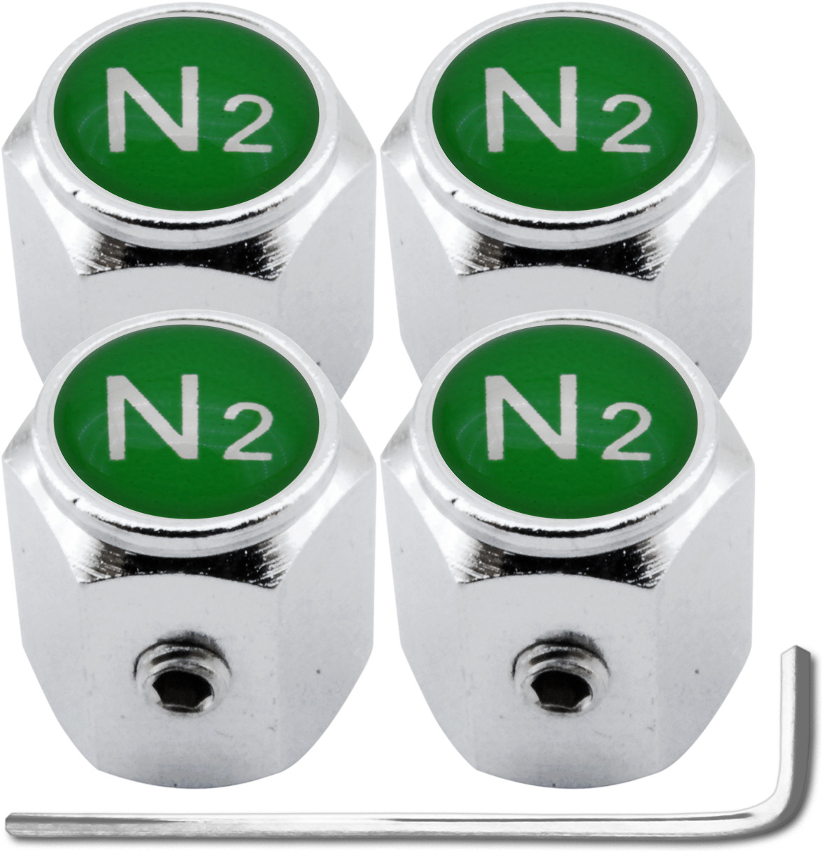 4 bouchons de valve antivol Azote N2 vert hexa