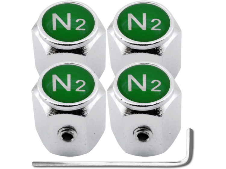 4 bouchons de valve antivol Azote N2 vert "hexa"