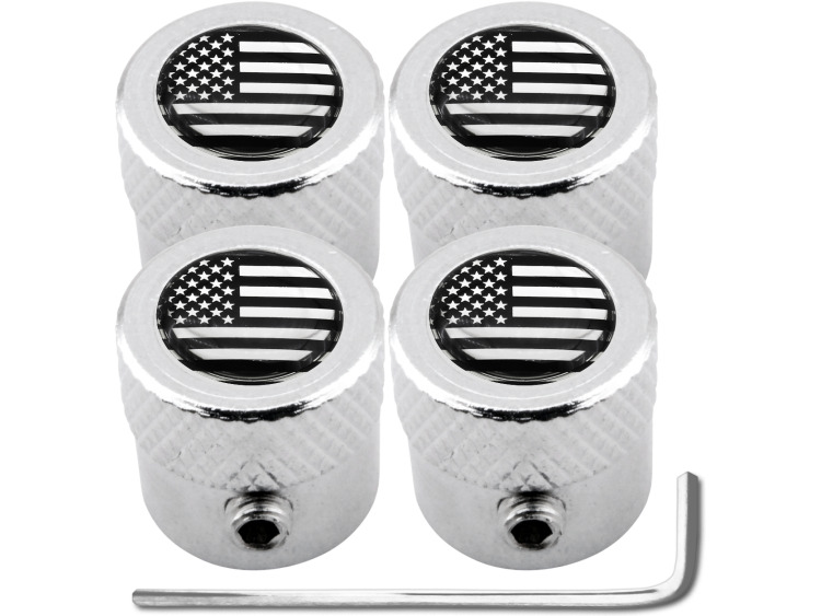 4 bouchons de valve antivol drapeau Américain Etats-Unis USA noir & chrome "strié"