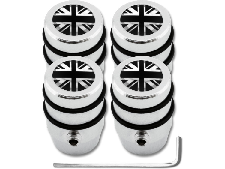4 English UK England British Union Jack black & chrome "design" antitheft valve caps