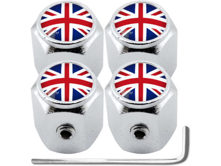 4 tappi per valvole antifurto Inghilterra Regno Unito Inglese Gran Bretagna "hexa"