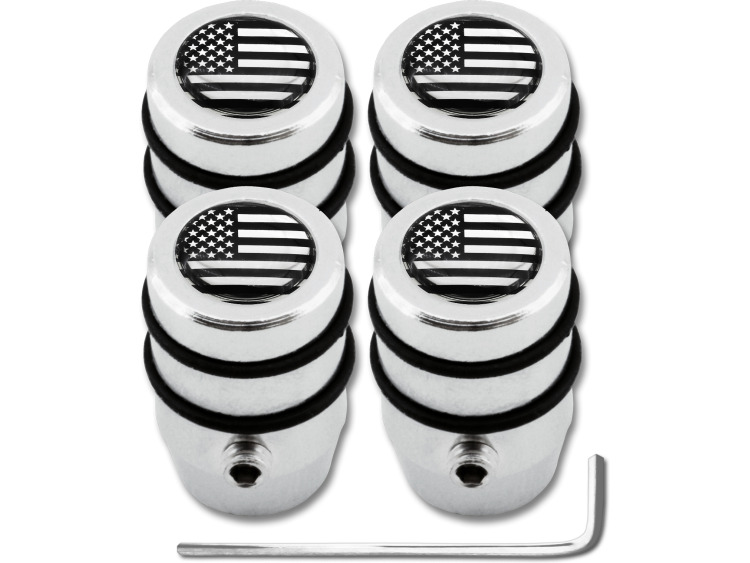 4 USA United States of America black & chrome "design" antitheft valve caps
