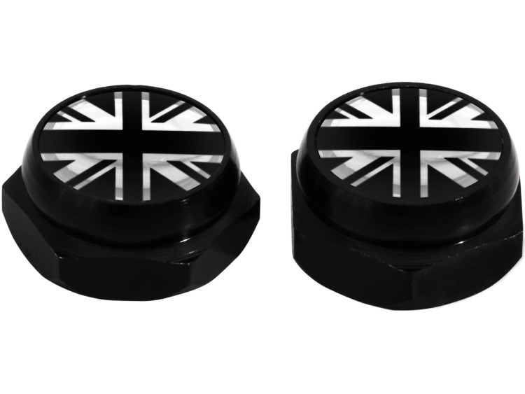 Rivet-Covers for Licence Plate British flag Great Britain UK (black) black & chrome
