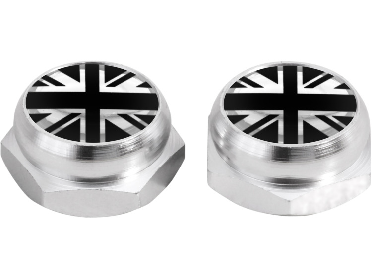 Rivet-Covers for Licence Plate British flag Great Britain UK (silver) black & chrome